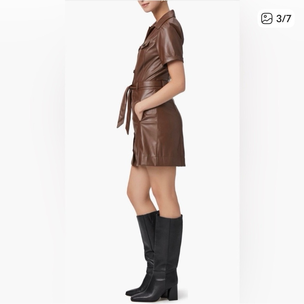 PAIGE Amina Faux Leather Brown Minidress - Picture 3 of 7